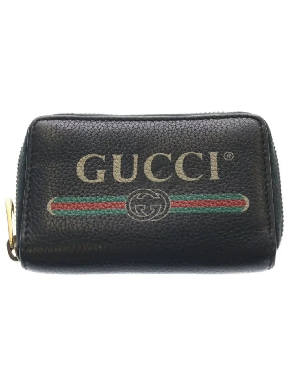 Gucci Logo Print Zip Around Leather Coin Case Card Business Holder Compact